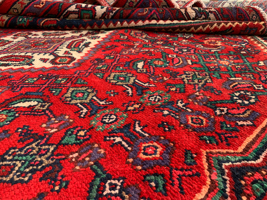 Handmade Persian Wool Area Rug 7x10 - Red Medallion Persian Style Rug - Exact Size 9'9" x 6'11" - KBHM-966