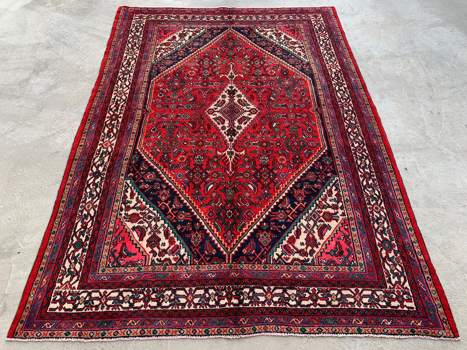Handmade Persian Wool Area Rug 7x10 - Red Medallion Persian Style Rug - Exact Size 9'9" x 6'11" - KBHM-966