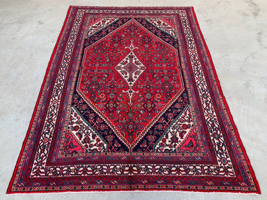 Handmade Persian Wool Area Rug 7x10 - Red Medallion Persian Style Rug - Exact Size 9'9" x 6'11" - KBHM-966