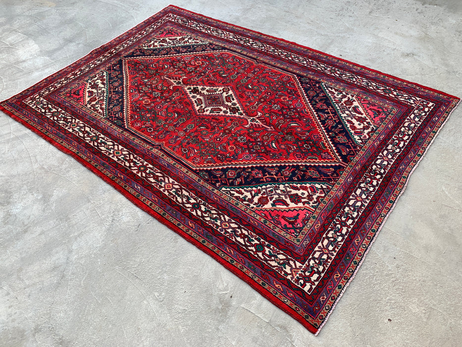 Handmade Persian Wool Area Rug 7x10 - Red Medallion Persian Style Rug - Exact Size 9'9" x 6'11" - KBHM-966