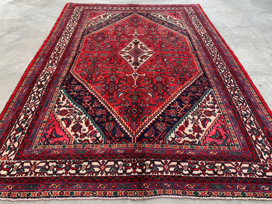 Handmade Persian Wool Area Rug 7x10 - Red Medallion Persian Style Rug - Exact Size 9'9" x 6'11" - KBHM-966
