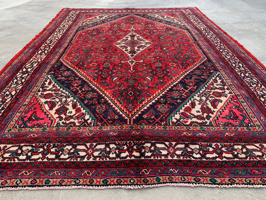 Handmade Persian Wool Area Rug 7x10 - Red Medallion Persian Style Rug - Exact Size 9'9" x 6'11" - KBHM-966