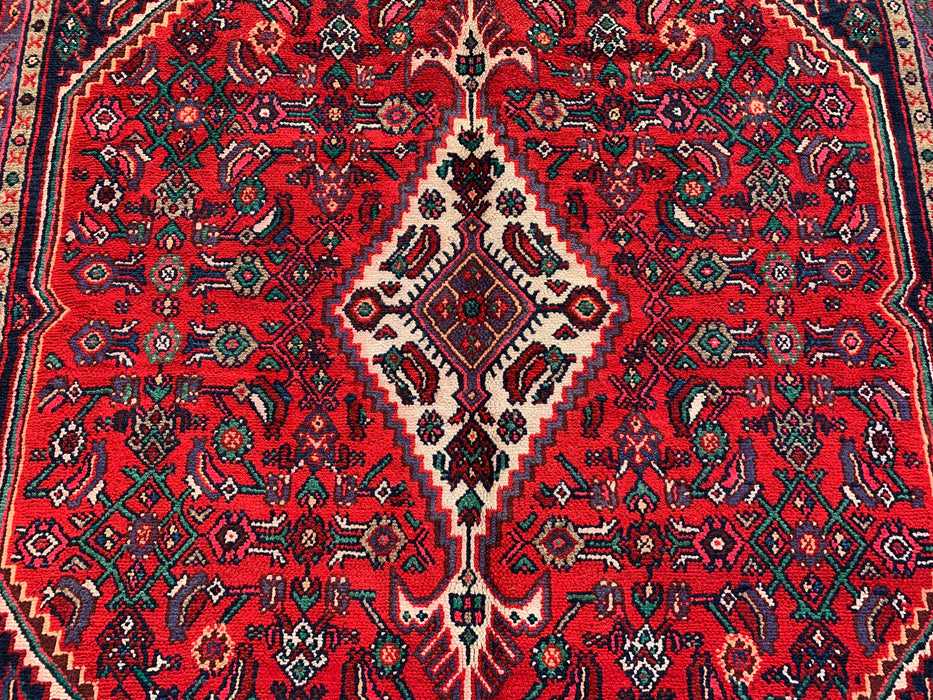 Handmade Persian Wool Area Rug 7x10 - Red Medallion Persian Style Rug - Exact Size 9'9" x 6'11" - KBHM-966