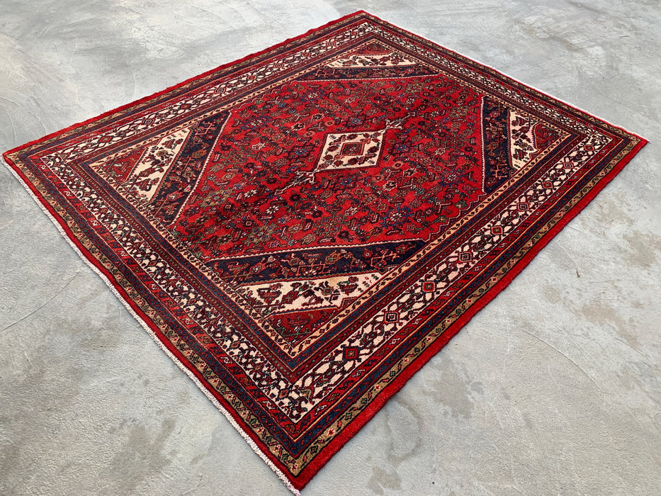 9'9 x 7'10 Hand-Knotted Persian Wool Rug - Red Medallion Design - KBHM-968