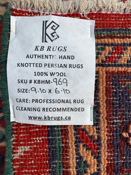Handmade Persian Wool Area Rug 7x10 - Red Medallion Persian Style Rug - Exact Size 9'10" x 6'10" - KBHM-969