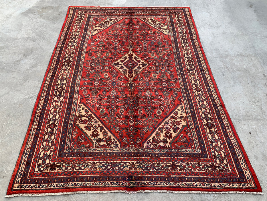Handmade Persian Wool Area Rug 7x10 - Red Medallion Persian Style Rug - Exact Size 9'10" x 6'10" - KBHM-969