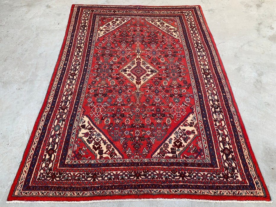Handmade Persian Wool Area Rug 7x10 - Red Medallion Persian Style Rug - Exact Size 9'10" x 6'10" - KBHM-969