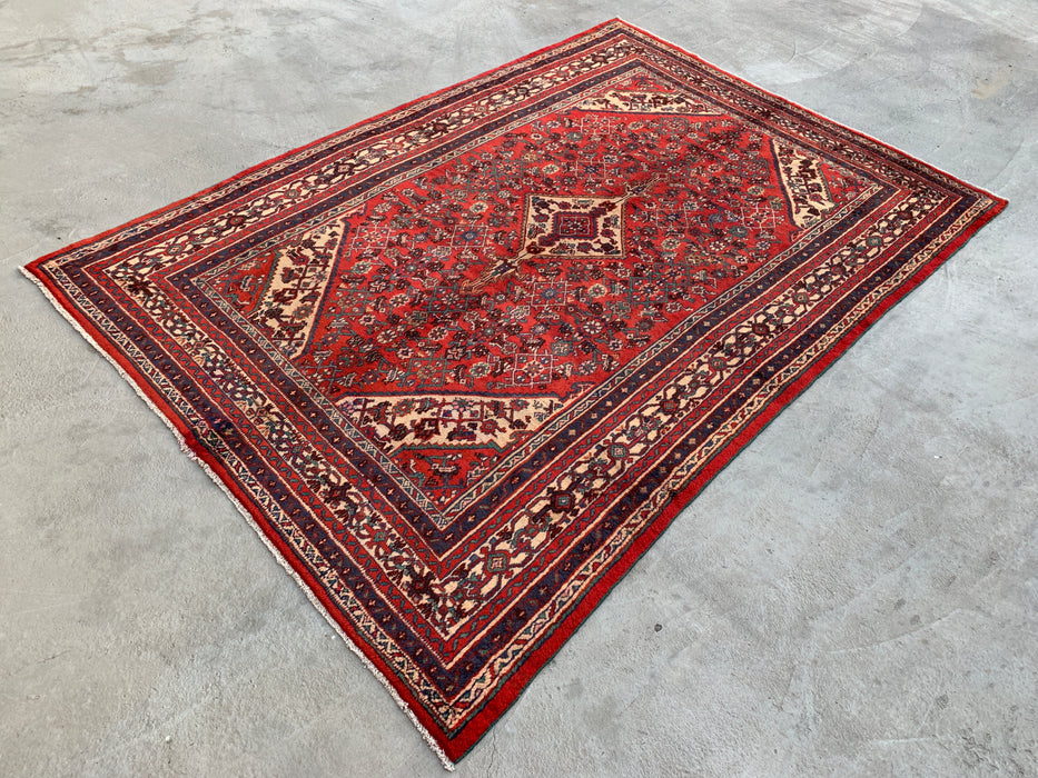 Handmade Persian Wool Area Rug 7x10 - Red Medallion Persian Style Rug - Exact Size 9'10" x 6'10" - KBHM-969