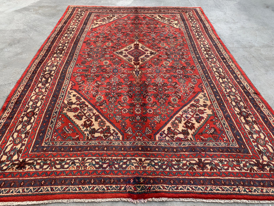 Handmade Persian Wool Area Rug 7x10 - Red Medallion Persian Style Rug - Exact Size 9'10" x 6'10" - KBHM-969