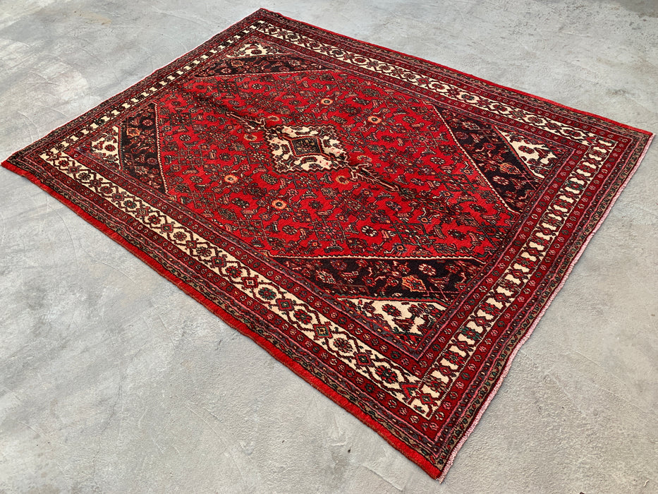 9'10 x 7'4 Hand-Knotted Persian Wool Rug - Red Medallion Design - KBHM-970