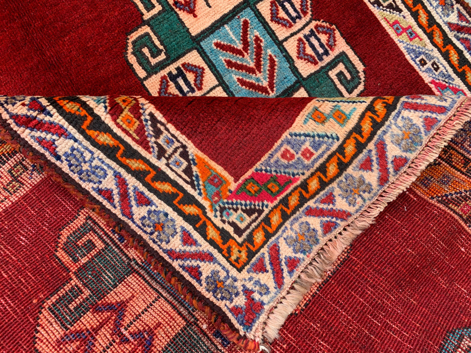 9'5 x 3'5 Hand-Knotted Persian Wool Runner - Red Geometric Tribal Design - KBHM-971