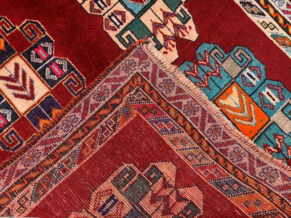 9'5 x 3'5 Hand-Knotted Persian Wool Runner - Red Geometric Tribal Design - KBHM-971