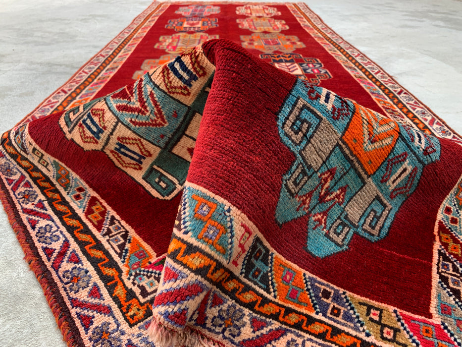 9'5 x 3'5 Hand-Knotted Persian Wool Runner - Red Geometric Tribal Design - KBHM-971