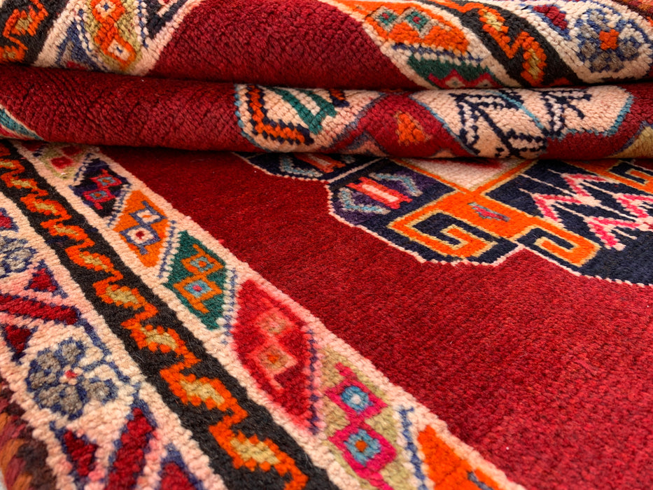 9'5 x 3'5 Hand-Knotted Persian Wool Runner - Red Geometric Tribal Design - KBHM-971