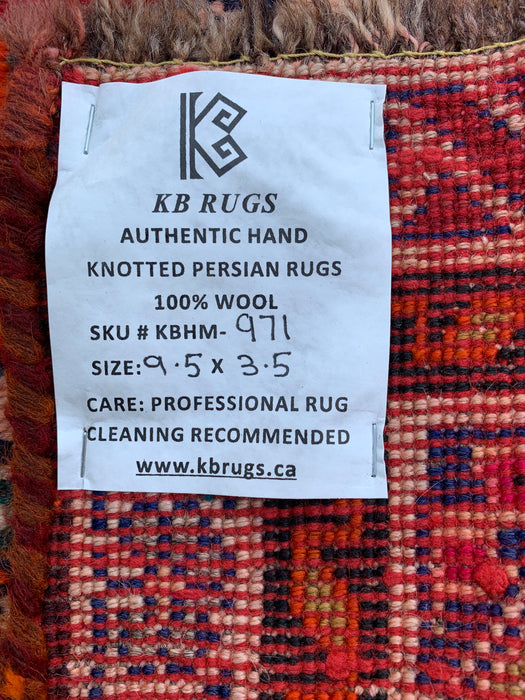 9'5 x 3'5 Hand-Knotted Persian Wool Runner - Red Geometric Tribal Design - KBHM-971