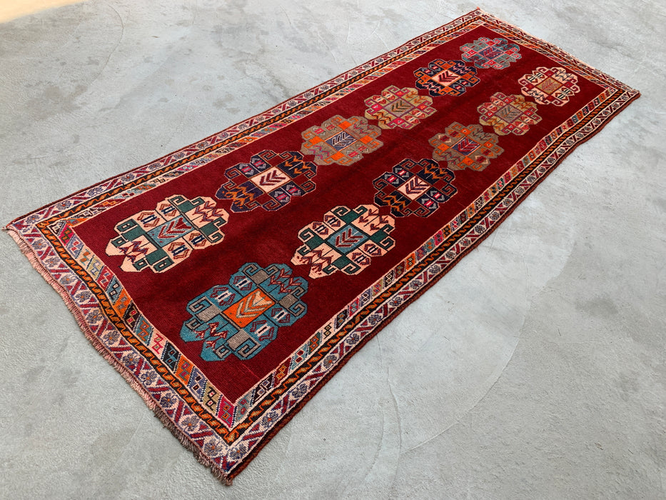 9'5 x 3'5 Hand-Knotted Persian Wool Runner - Red Geometric Tribal Design - KBHM-971