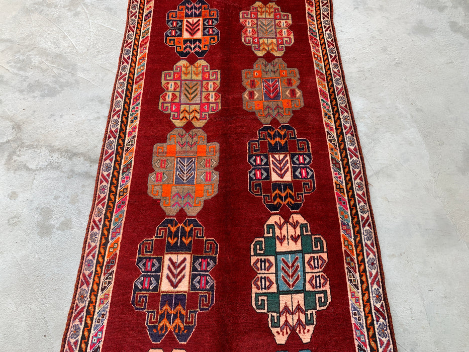 9'5 x 3'5 Hand-Knotted Persian Wool Runner - Red Geometric Tribal Design - KBHM-971