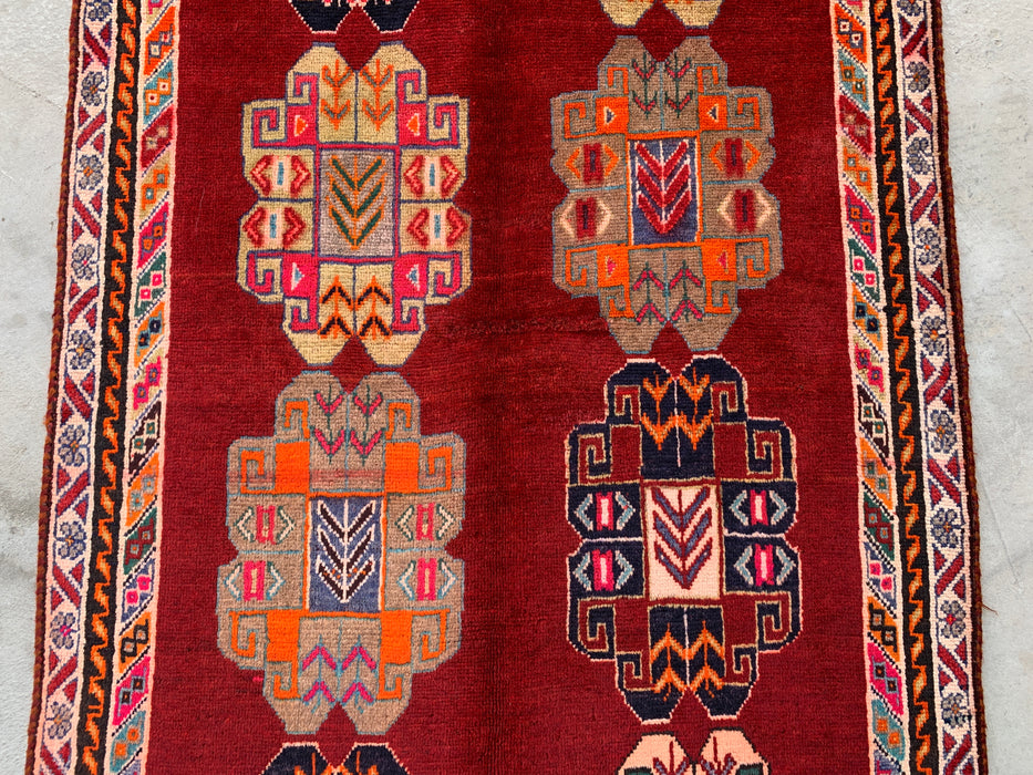 9'5 x 3'5 Hand-Knotted Persian Wool Runner - Red Geometric Tribal Design - KBHM-971