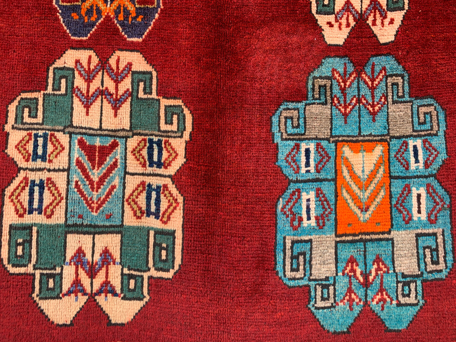 9'5 x 3'5 Hand-Knotted Persian Wool Runner - Red Geometric Tribal Design - KBHM-971