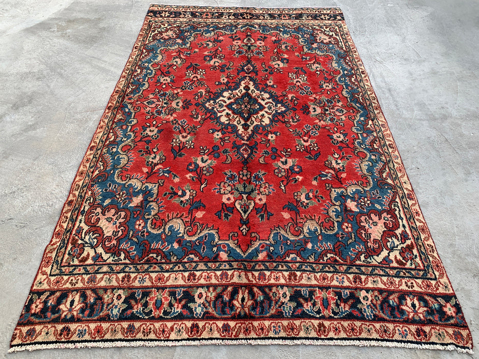 9'10 x 5'10 Hand-Knotted Persian Wool Rug - Red Floral Medallion Design - KBHM-972