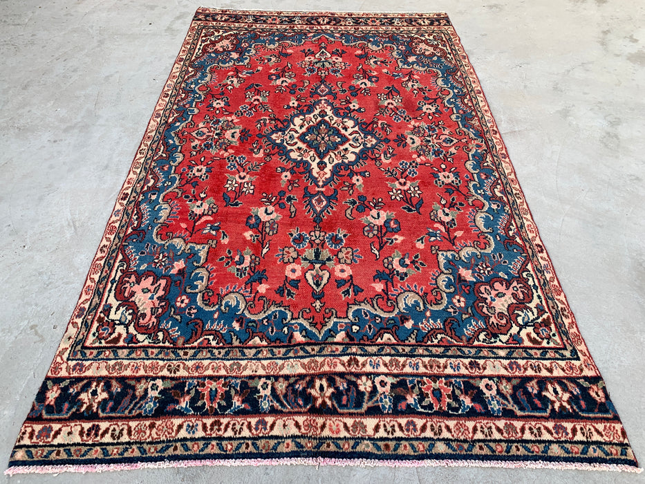 9'10 x 5'10 Hand-Knotted Persian Wool Rug - Red Floral Medallion Design - KBHM-972