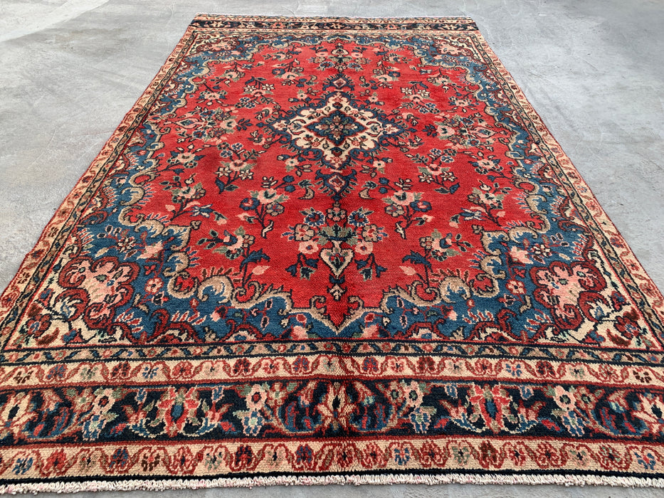 9'10 x 5'10 Hand-Knotted Persian Wool Rug - Red Floral Medallion Design - KBHM-972