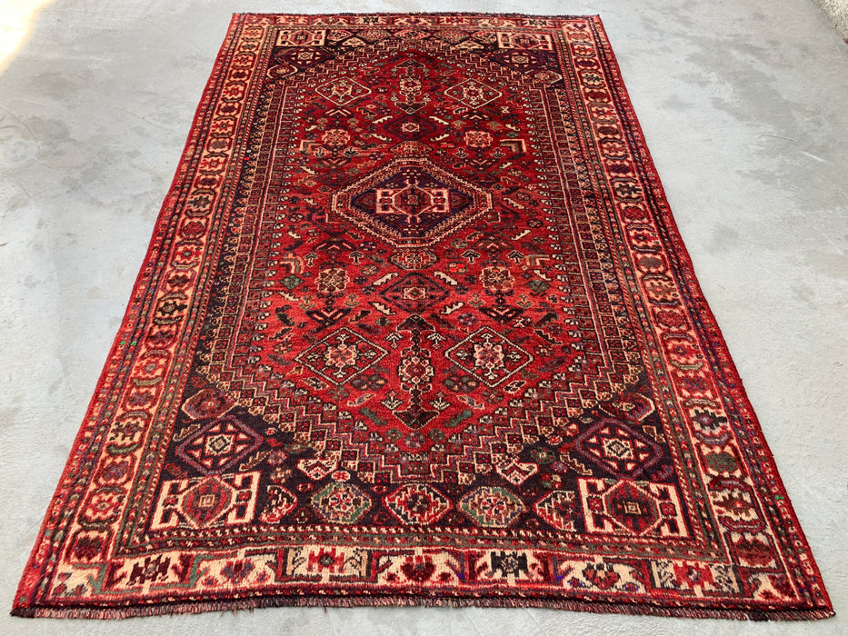 8'4 x 5'5 Hand-Knotted Persian Wool Rug - Red Tribal Medallion Design - KBHM-973