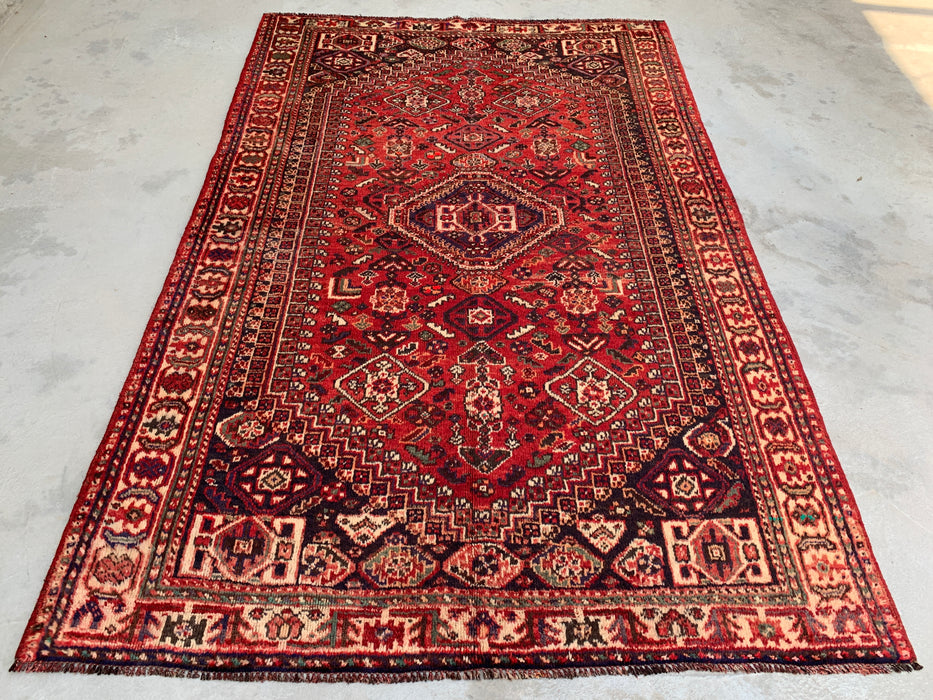 8'4 x 5'5 Hand-Knotted Persian Wool Rug - Red Tribal Medallion Design - KBHM-973