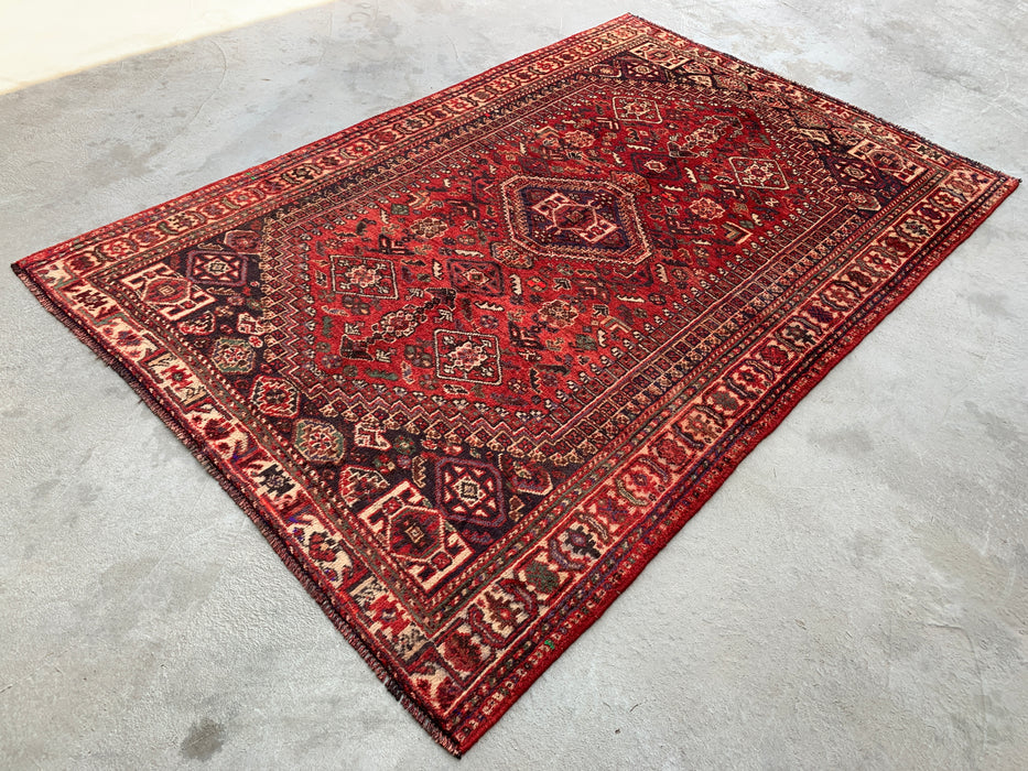 8'4 x 5'5 Hand-Knotted Persian Wool Rug - Red Tribal Medallion Design - KBHM-973