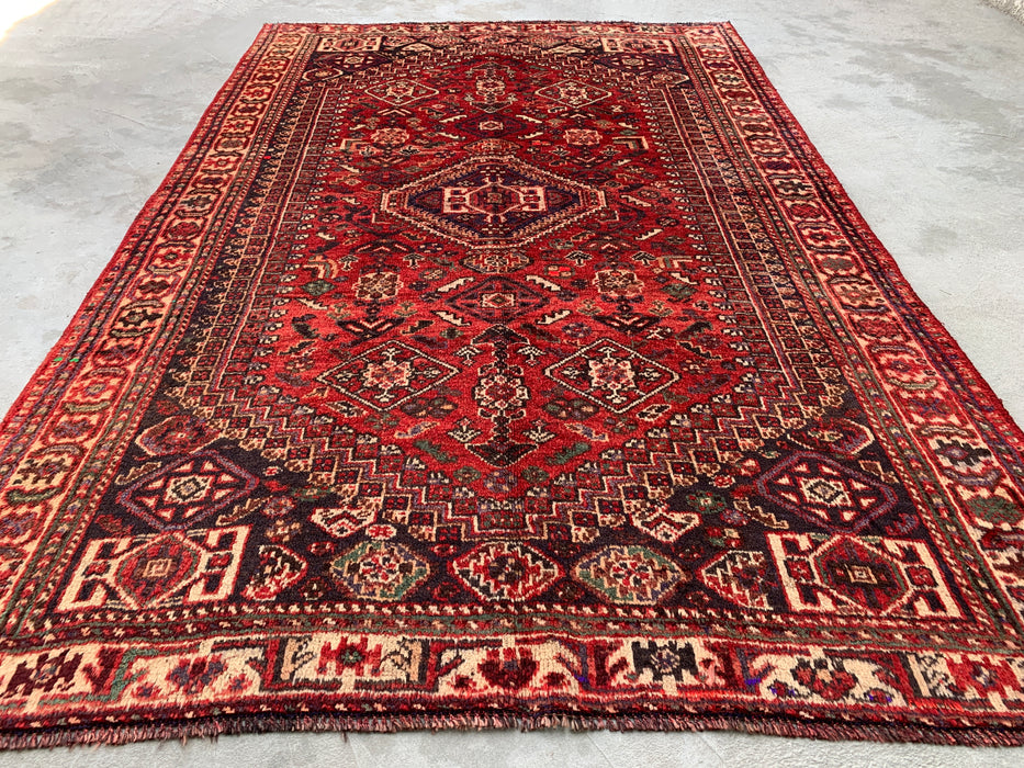 8'4 x 5'5 Hand-Knotted Persian Wool Rug - Red Tribal Medallion Design - KBHM-973