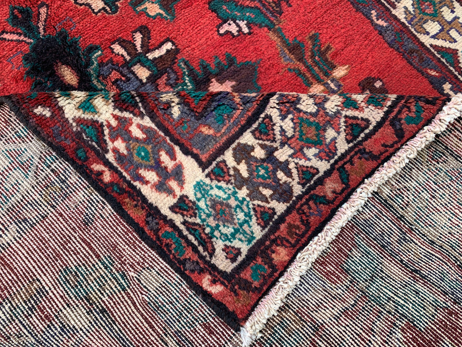 7'10 x 3'5 Hand-Knotted Persian Wool Runner - Red Floral Botanical Design - KBHM-975
