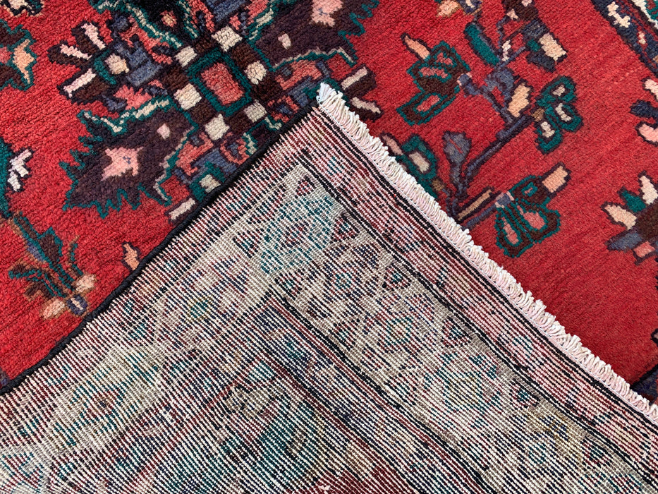 7'10 x 3'5 Hand-Knotted Persian Wool Runner - Red Floral Botanical Design - KBHM-975