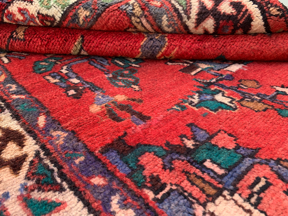 7'10 x 3'5 Hand-Knotted Persian Wool Runner - Red Floral Botanical Design - KBHM-975