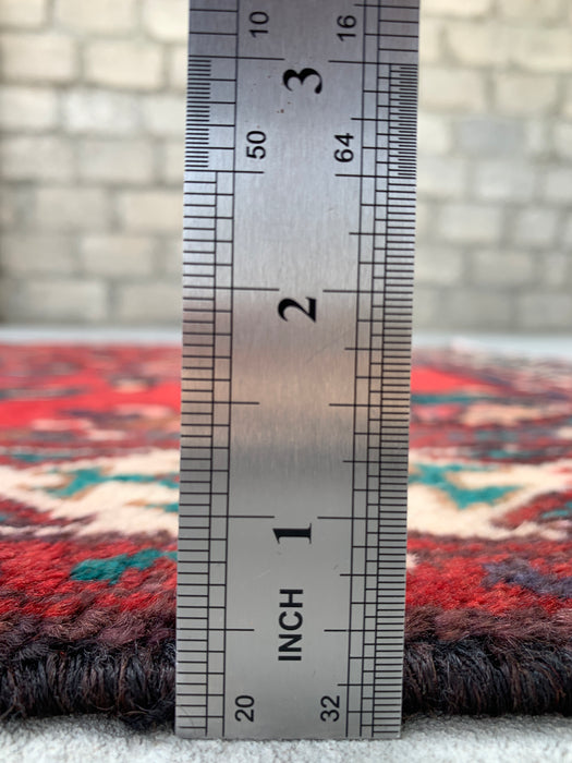 7'10 x 3'5 Hand-Knotted Persian Wool Runner - Red Floral Botanical Design - KBHM-975