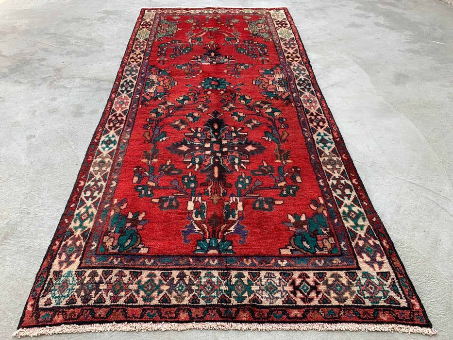 7'10 x 3'5 Hand-Knotted Persian Wool Runner - Red Floral Botanical Design - KBHM-975