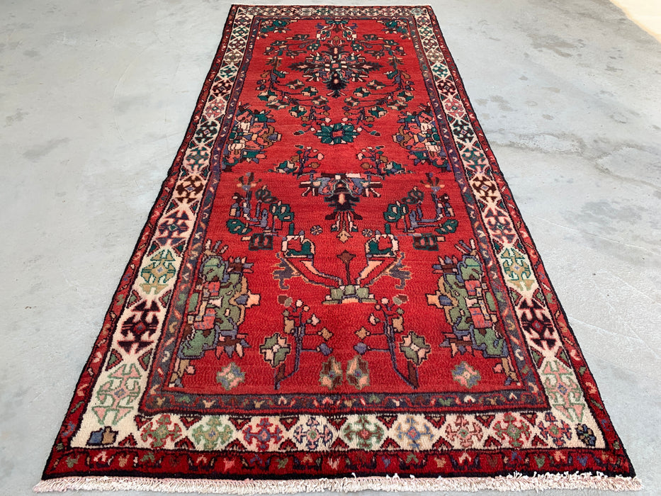7'10 x 3'5 Hand-Knotted Persian Wool Runner - Red Floral Botanical Design - KBHM-975