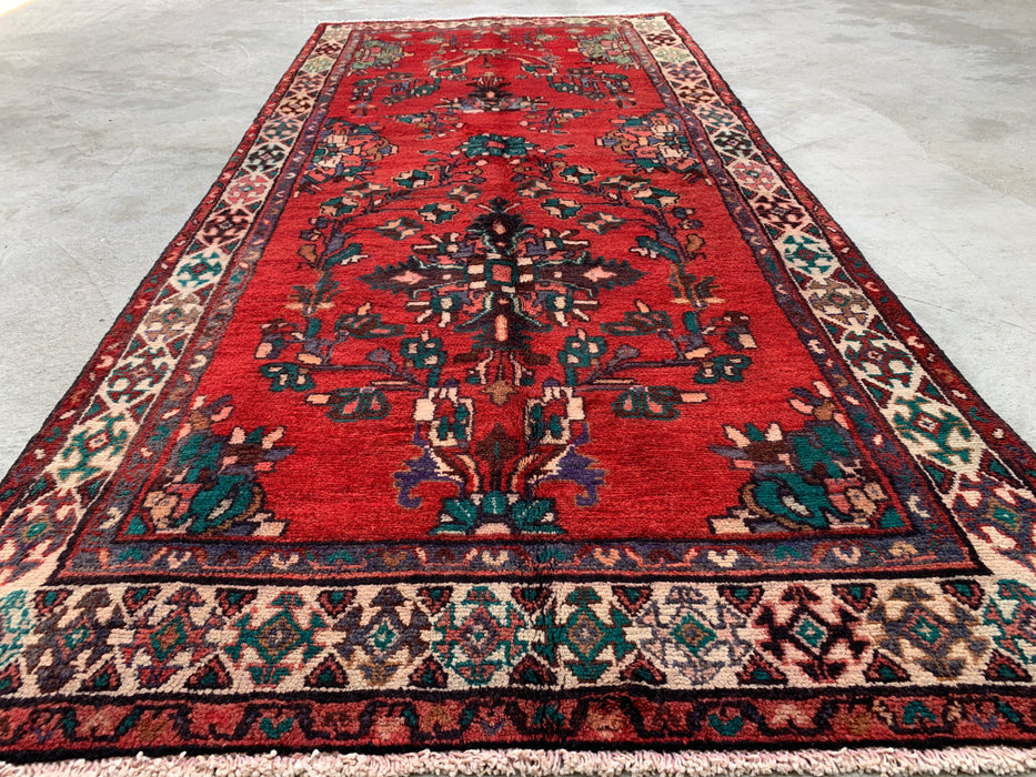 7'10 x 3'5 Hand-Knotted Persian Wool Runner - Red Floral Botanical Design - KBHM-975