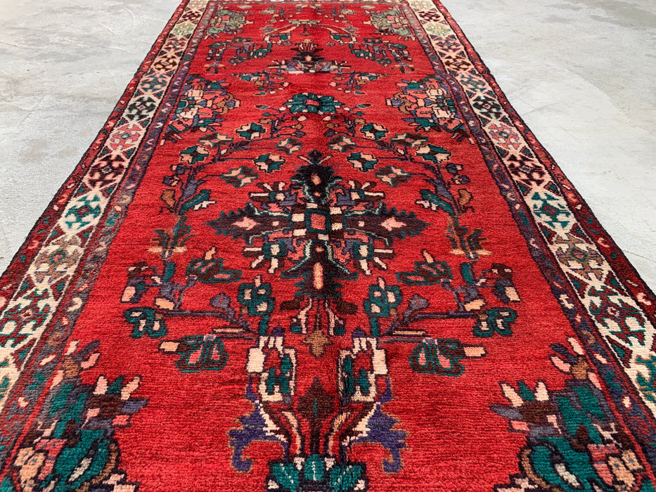 7'10 x 3'5 Hand-Knotted Persian Wool Runner - Red Floral Botanical Design - KBHM-975