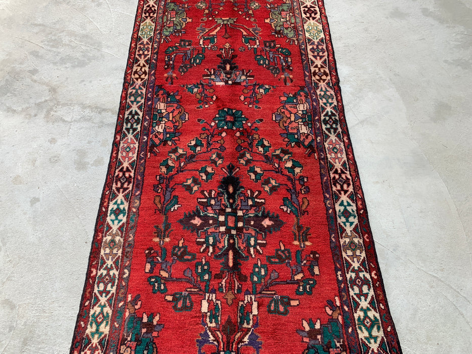 7'10 x 3'5 Hand-Knotted Persian Wool Runner - Red Floral Botanical Design - KBHM-975