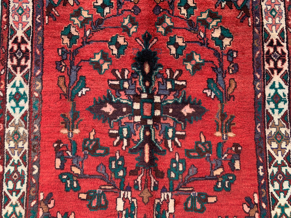 7'10 x 3'5 Hand-Knotted Persian Wool Runner - Red Floral Botanical Design - KBHM-975