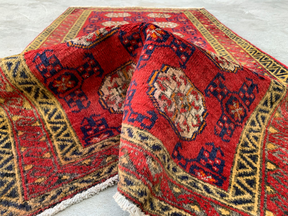 4'6 x 2'7 Hand-Knotted Persian Wool Rug - Red Geometric Tribal Design - KBHM-976