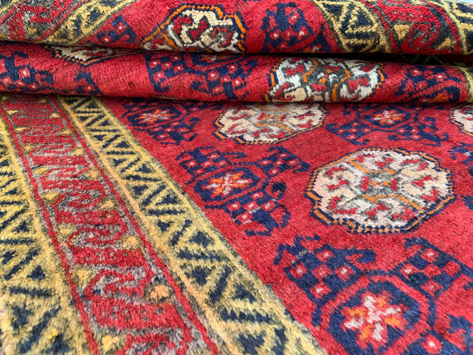 4'6 x 2'7 Hand-Knotted Persian Wool Rug - Red Geometric Tribal Design - KBHM-976