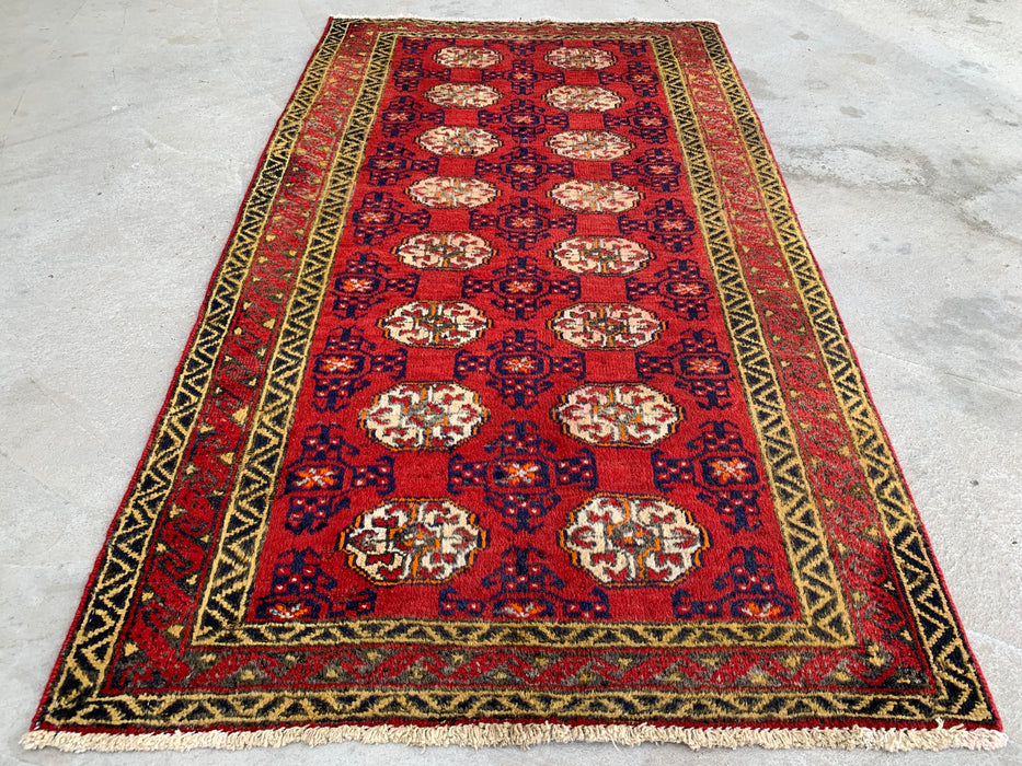 4'6 x 2'7 Hand-Knotted Persian Wool Rug - Red Geometric Tribal Design - KBHM-976