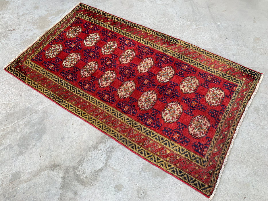 4'6 x 2'7 Hand-Knotted Persian Wool Rug - Red Geometric Tribal Design - KBHM-976