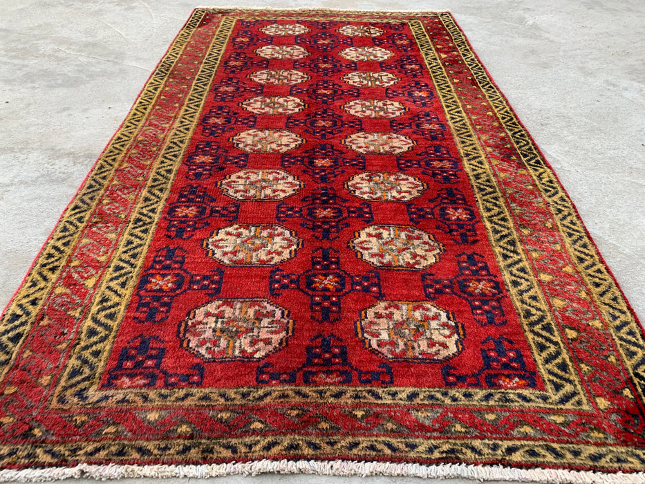 4'6 x 2'7 Hand-Knotted Persian Wool Rug - Red Geometric Tribal Design - KBHM-976