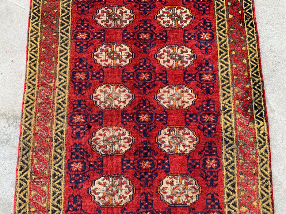 4'6 x 2'7 Hand-Knotted Persian Wool Rug - Red Geometric Tribal Design - KBHM-976