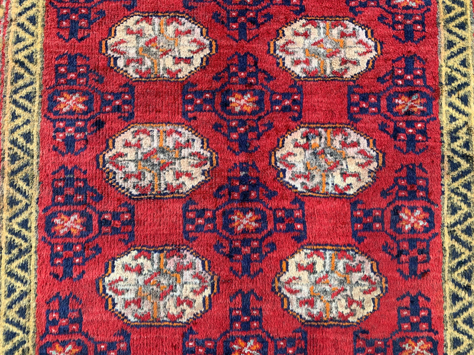 4'6 x 2'7 Hand-Knotted Persian Wool Rug - Red Geometric Tribal Design - KBHM-976