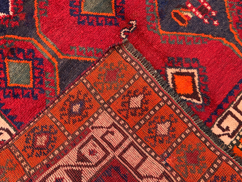 7'7 x 4'7 Hand-Knotted Persian Wool Rug - Red Geometric Tribal Medallion Design - KBHM-977
