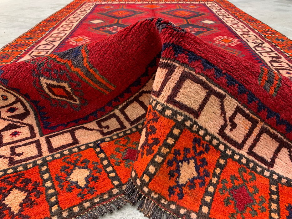 7'7 x 4'7 Hand-Knotted Persian Wool Rug - Red Geometric Tribal Medallion Design - KBHM-977