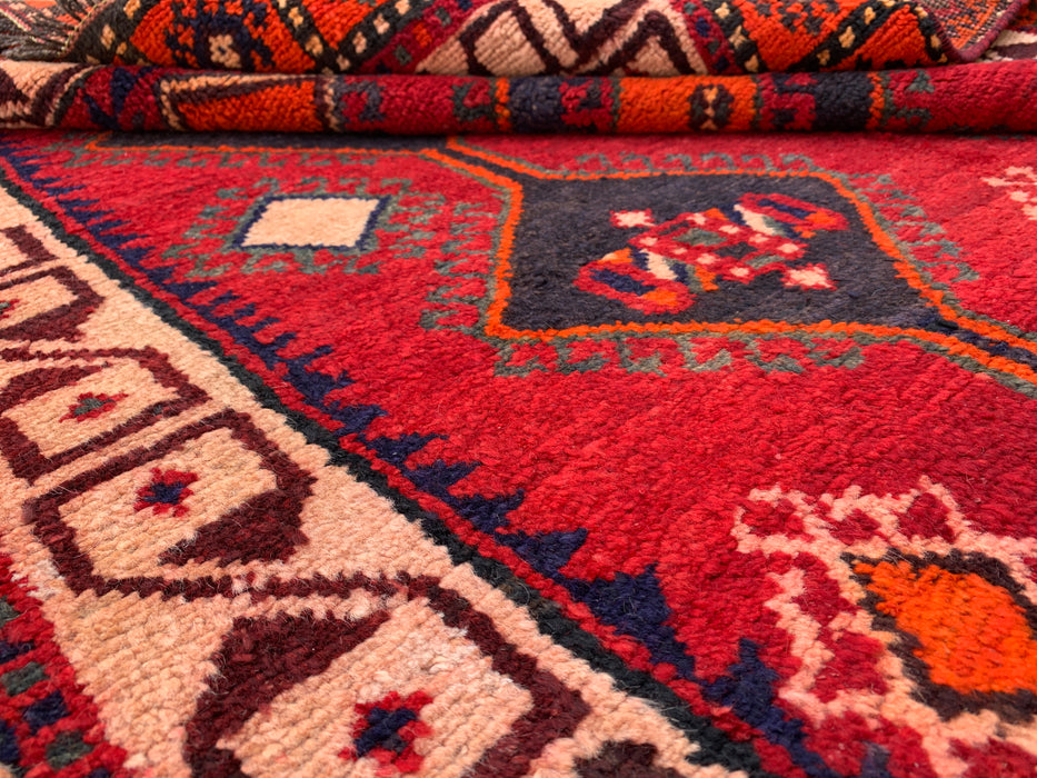 7'7 x 4'7 Hand-Knotted Persian Wool Rug - Red Geometric Tribal Medallion Design - KBHM-977